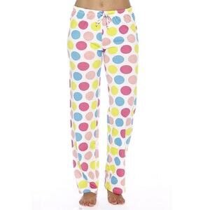 100% Cotton Jersey NWT White Pink Blue Yellow Pastel Dot Lounge Pants Sleep XL